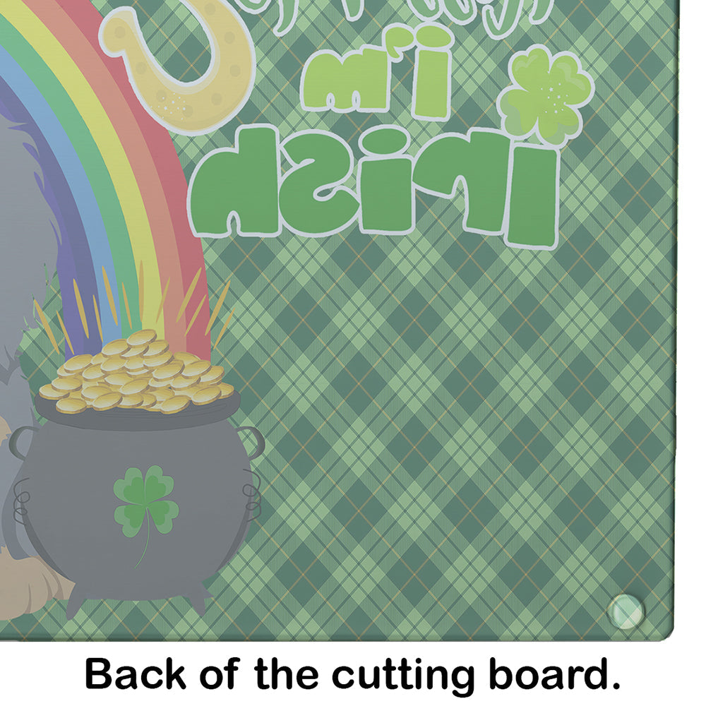 Longhair Blue and Tan Dachshund St. Patrick's Day Cutting Board Tempered Glass Kitchen Cutting Surface, Heat Resistant Chopping, Non-Slip Feet, Food Prep & Serving
