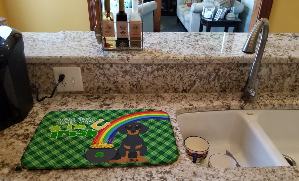 Black and Tan Dachshund St. Patrick's Day Dish Drying Mat Absorbent Dish Drying Mat Pad for Kitchen Counter Dish Drainer Mat for Countertop, 14 x 21", Multicolor
