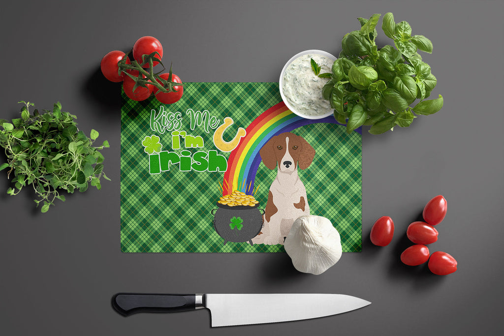 Red Piebald Dachshund St. Patrick's Day Cutting Board Tempered Glass Kitchen Cutting Surface, Heat Resistant Chopping, Non-Slip Feet, Food Prep & Serving