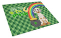 Cream Dapple Dachshund St. Patrick's Day Cutting Board Tempered Glass Kitchen Cutting Surface, Heat Resistant Chopping, Non-Slip Feet, Food Prep & Serving