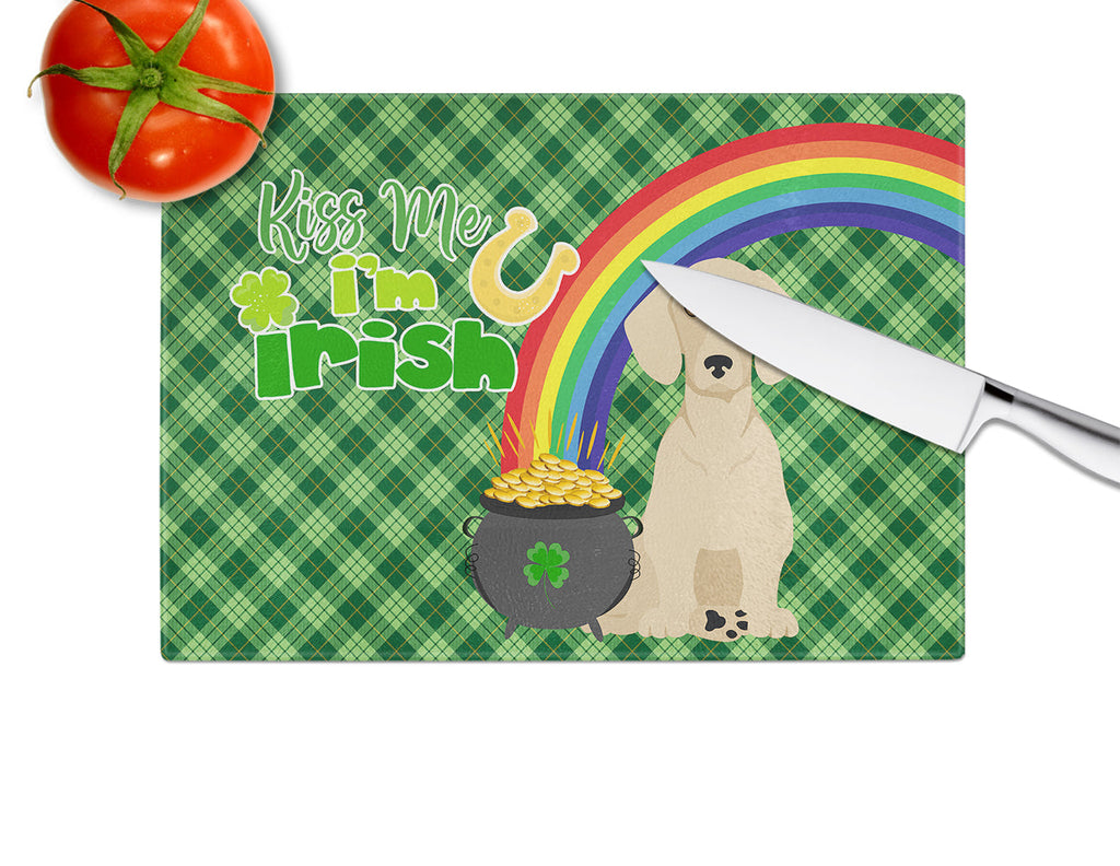 Cream Dachshund St. Patrick's Day Cutting Board Tempered Glass Kitchen Cutting Surface, Heat Resistant Chopping, Non-Slip Feet, Food Prep & Serving