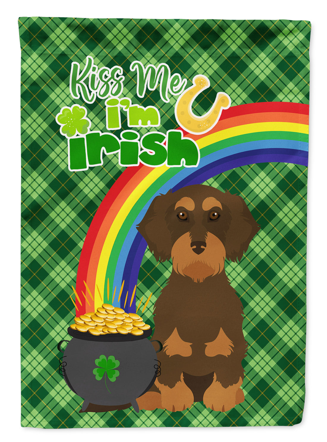 Wirehair Chocolate and Tan Dachshund St. Patrick's Day Garden Flag Mailbox Decorative Yard Banner Outside Patio Artwork for Flower Beds, Garden Size, Multicolor