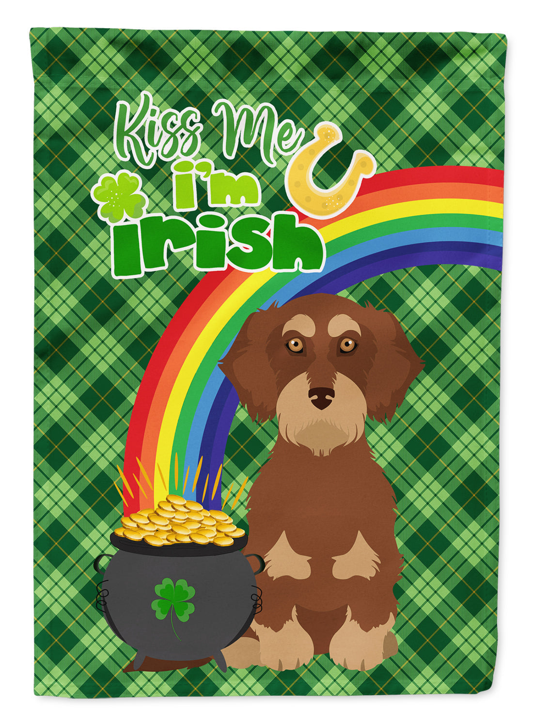Wirehair Red and Tan Dachshund St. Patrick's Day Garden Flag Mailbox Decorative Yard Banner Outside Patio Artwork for Flower Beds, Garden Size, Multicolor