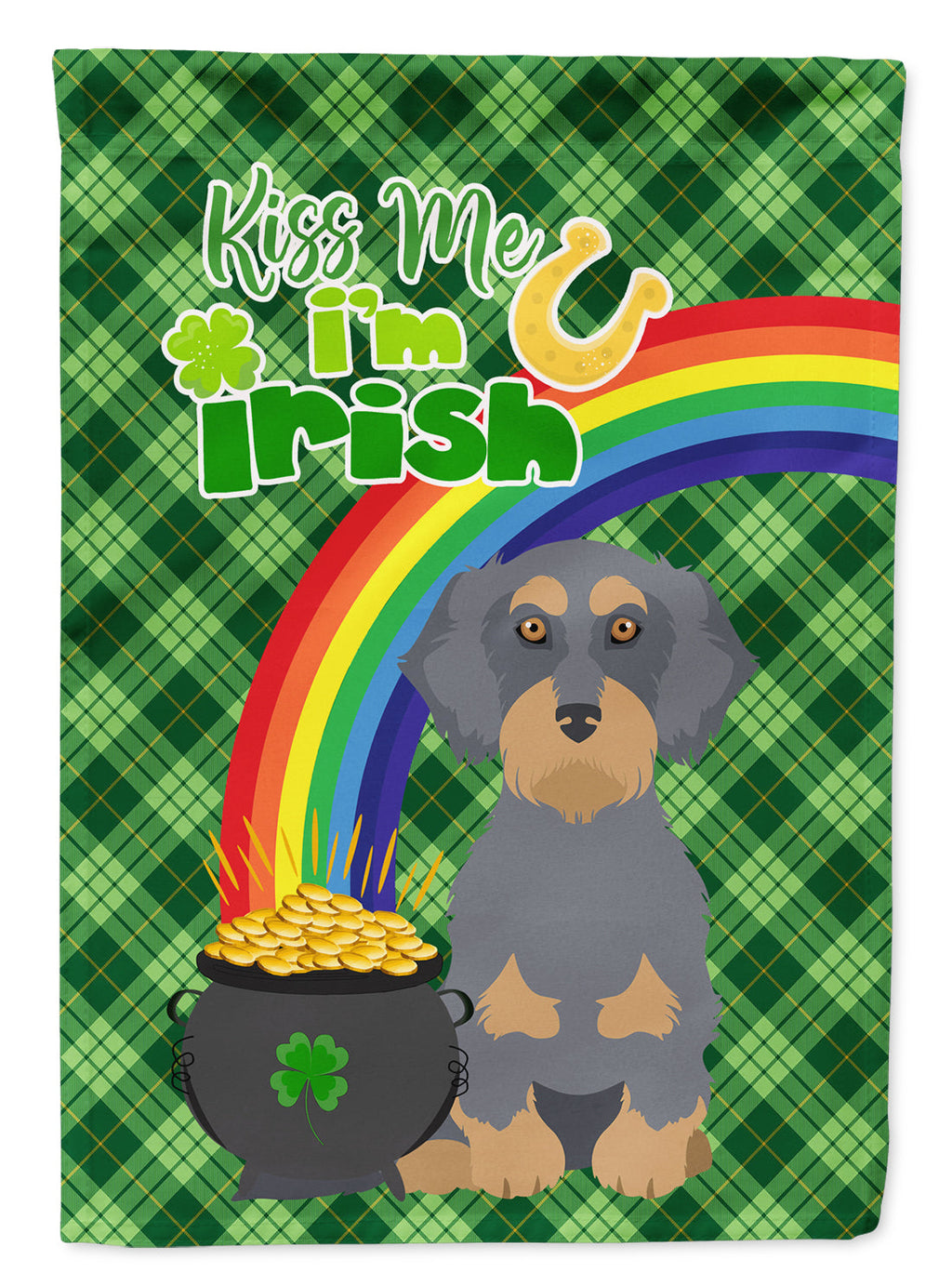 Wirehair Blue and Tan Dachshund St. Patrick's Day Garden Flag Mailbox Decorative Yard Banner Outside Patio Artwork for Flower Beds, Garden Size, Multicolor