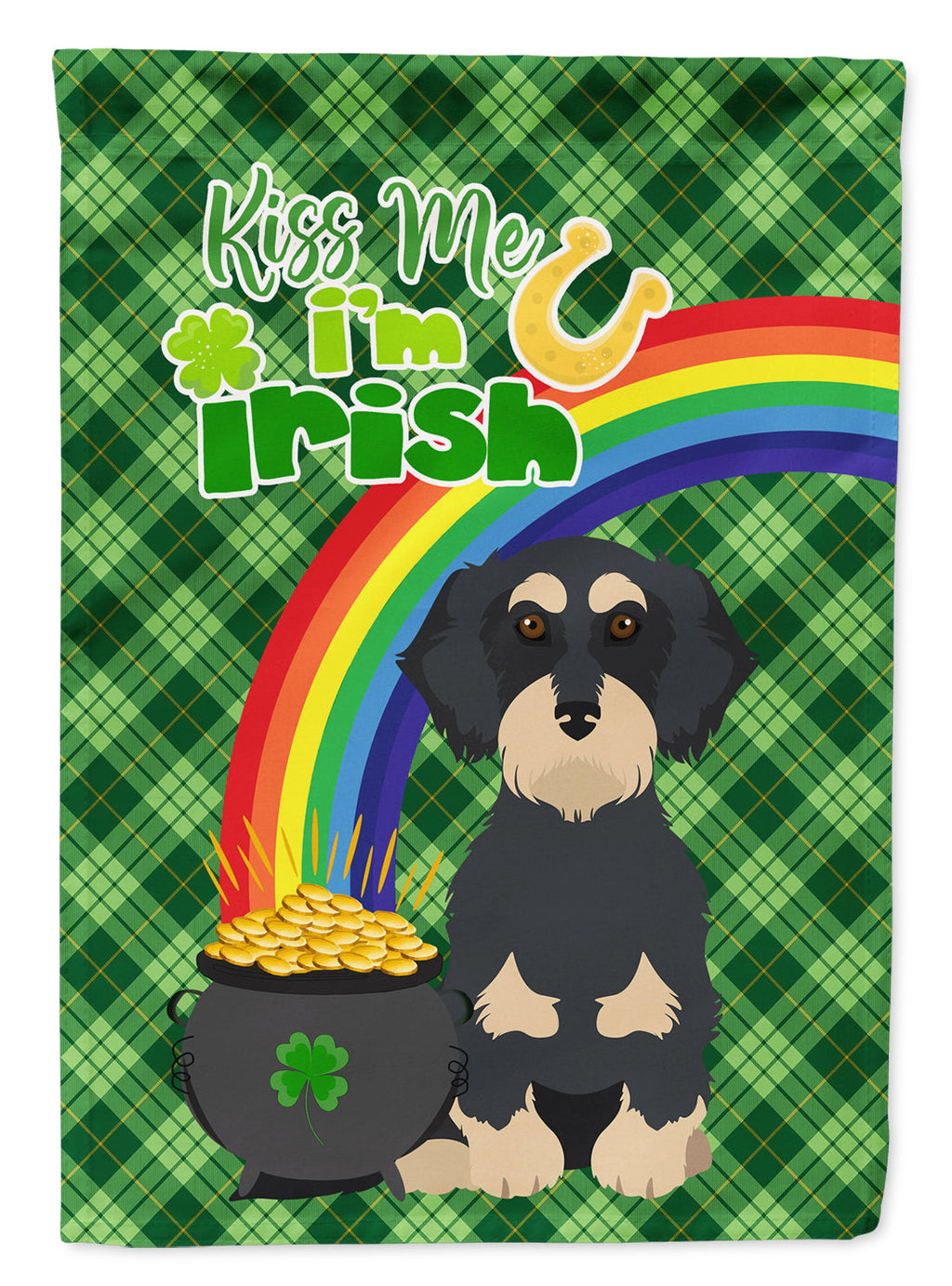 Wirehair Black and Cream Dachshund St. Patrick's Day Garden Flag Mailbox Decorative Yard Banner Outside Patio Artwork for Flower Beds, Garden Size, Multicolor