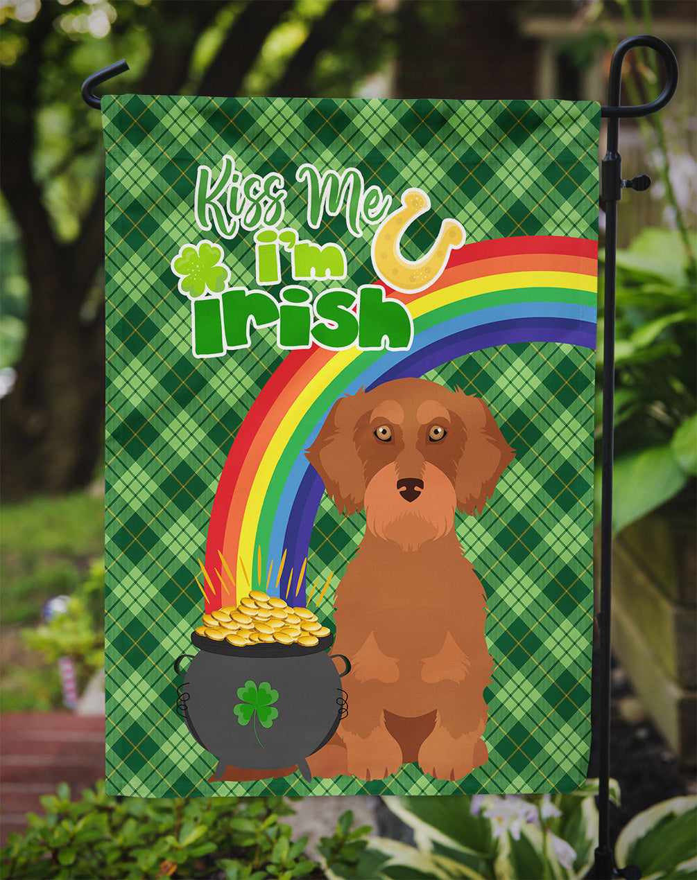 Wirehair Red Dachshund St. Patrick's Day Garden Flag Mailbox Decorative Yard Banner Outside Patio Artwork for Flower Beds, Garden Size, Multicolor
