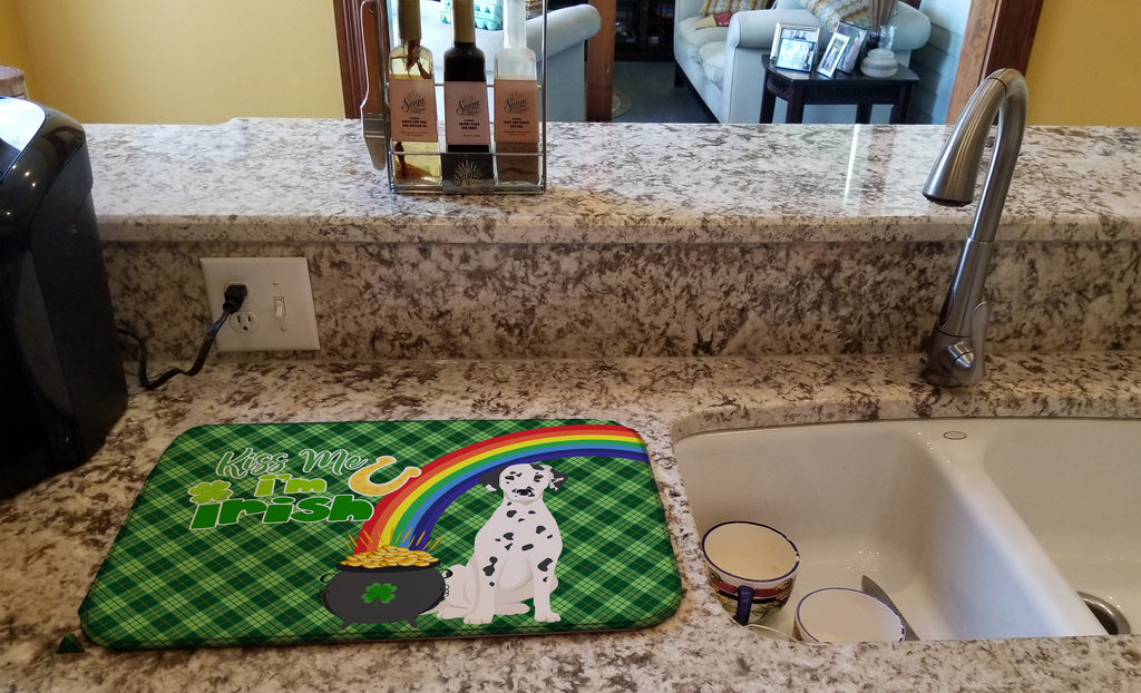 Dalmatian St. Patrick's Day Dish Drying Mat Absorbent Dish Drying Mat Pad for Kitchen Counter Dish Drainer Mat for Countertop, 14 x 21", Multicolor