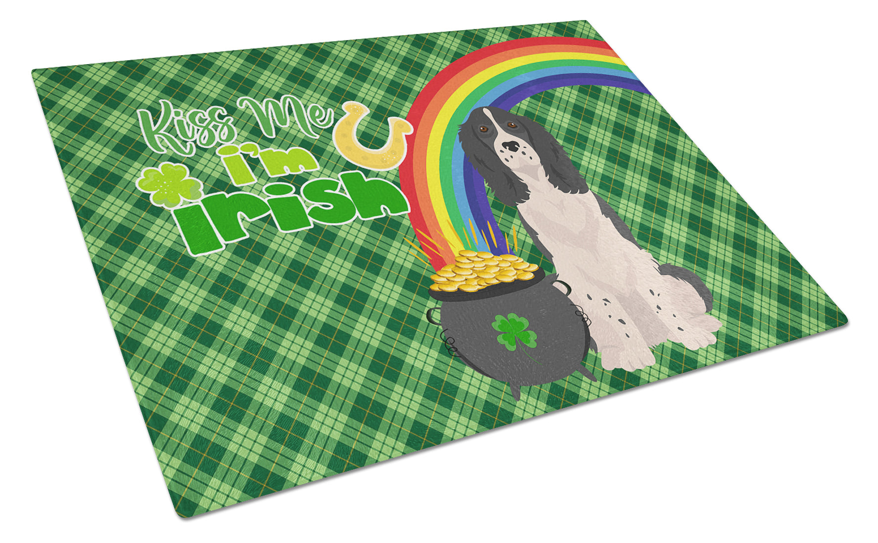 Black English Springer Spaniel St. Patrick's Day Cutting Board Tempered Glass Kitchen Cutting Surface, Heat Resistant Chopping, Non-Slip Feet, Food Prep & Serving