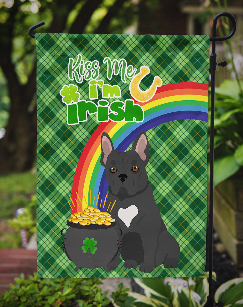 Black French Bulldog St. Patrick's Day Garden Flag Mailbox Decorative Yard Banner Outside Patio Artwork for Flower Beds, Garden Size, Multicolor
