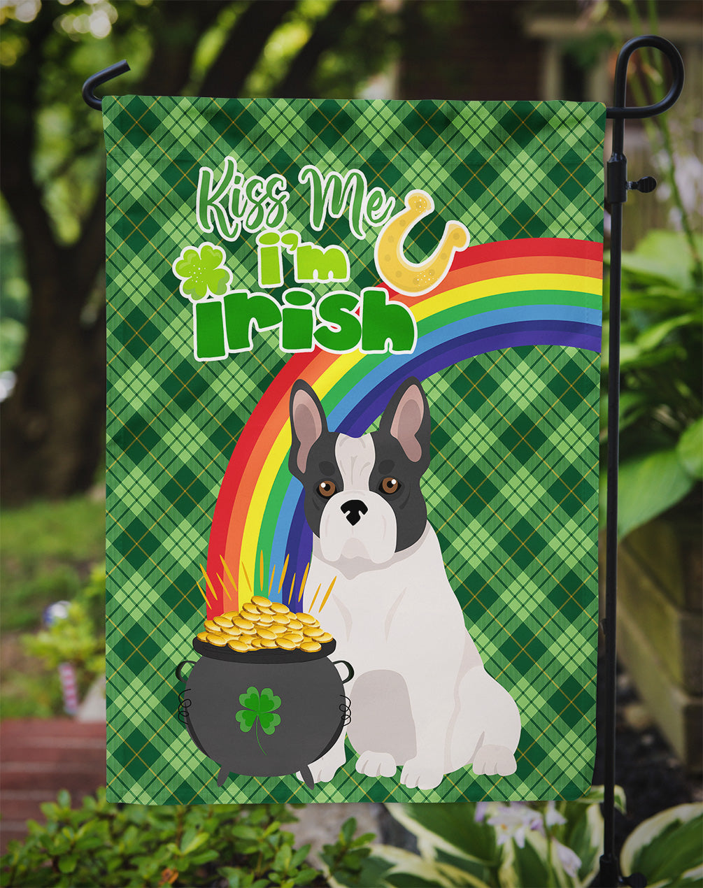 Black and White French Bulldog St. Patrick's Day Garden Flag Mailbox Decorative Yard Banner Outside Patio Artwork for Flower Beds, Garden Size, Multicolor