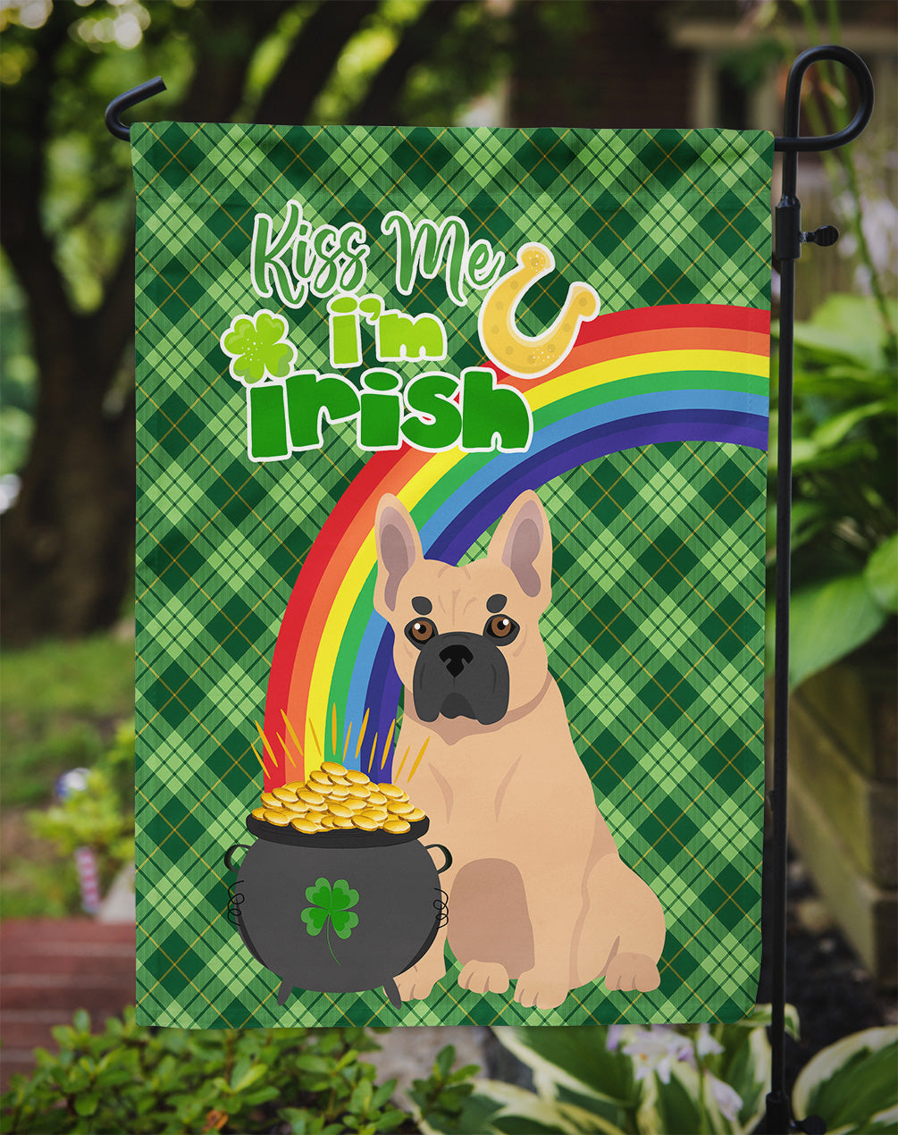 Fawn French Bulldog St. Patrick's Day Garden Flag Mailbox Decorative Yard Banner Outside Patio Artwork for Flower Beds, Garden Size, Multicolor