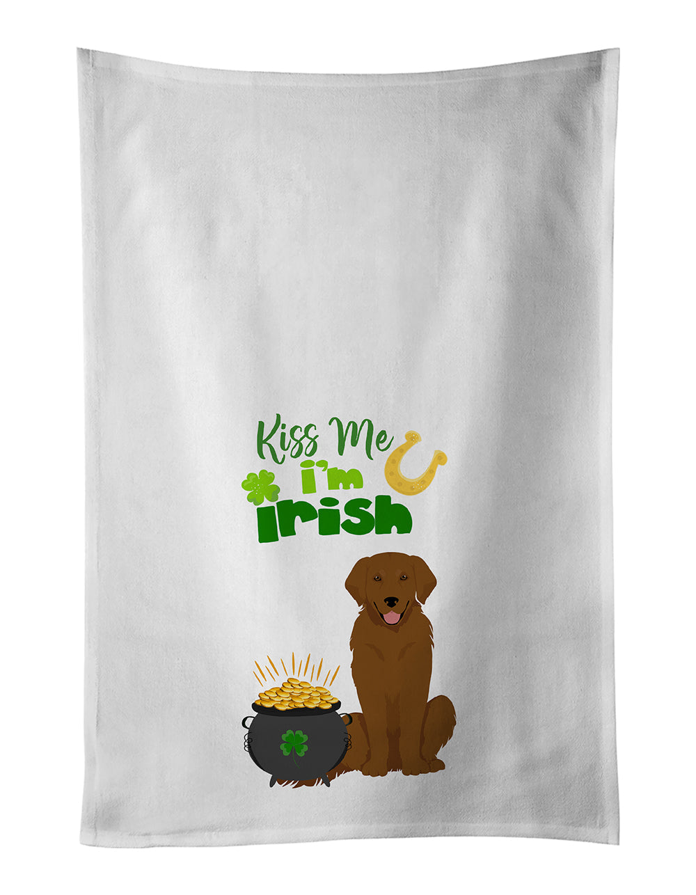 Mahogany Golden Retriever St. Patrick's Day Kitchen Towel Set of 2 White Dish Towels Decorative Bathroom Hand towel for Hand, Face, Hair, Yoga, Tea, Dishcloth, 19 X 28", White