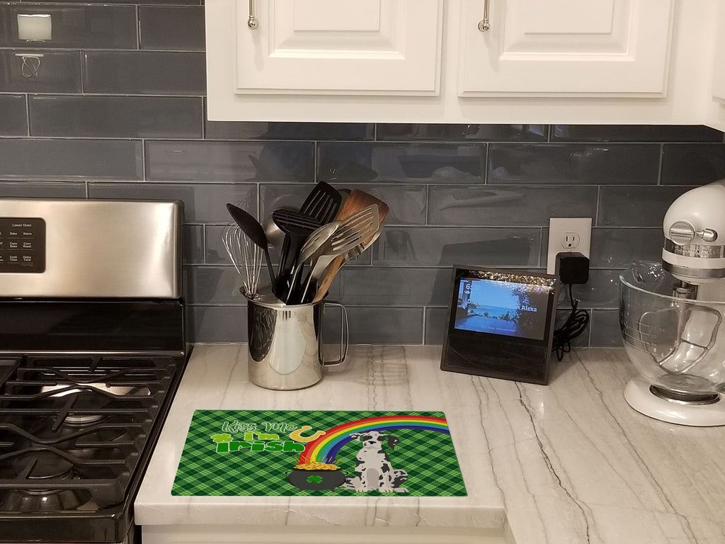 Harlequin Great Dane St. Patrick's Day Cutting Board Tempered Glass Kitchen Cutting Surface, Heat Resistant Chopping, Non-Slip Feet, Food Prep & Serving