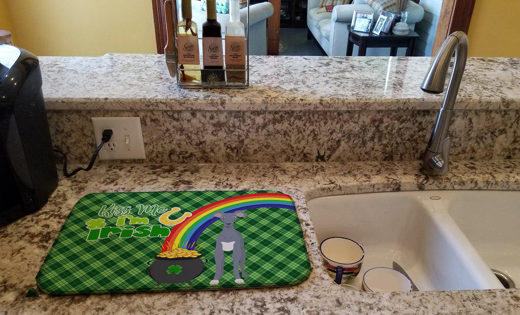Gray Italian Greyhound St. Patrick's Day Dish Drying Mat Absorbent Dish Drying Mat Pad for Kitchen Counter Dish Drainer Mat for Countertop, 14 x 21", Multicolor