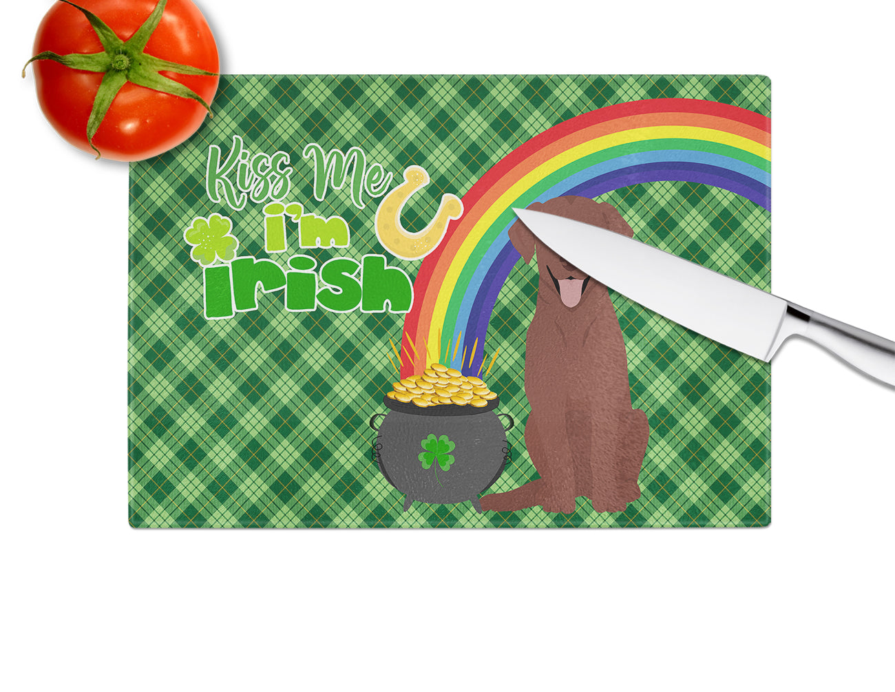 Chocolate Labrador Retriever St. Patrick's Day Cutting Board Tempered Glass Kitchen Cutting Surface, Heat Resistant Chopping, Non-Slip Feet, Food Prep & Serving