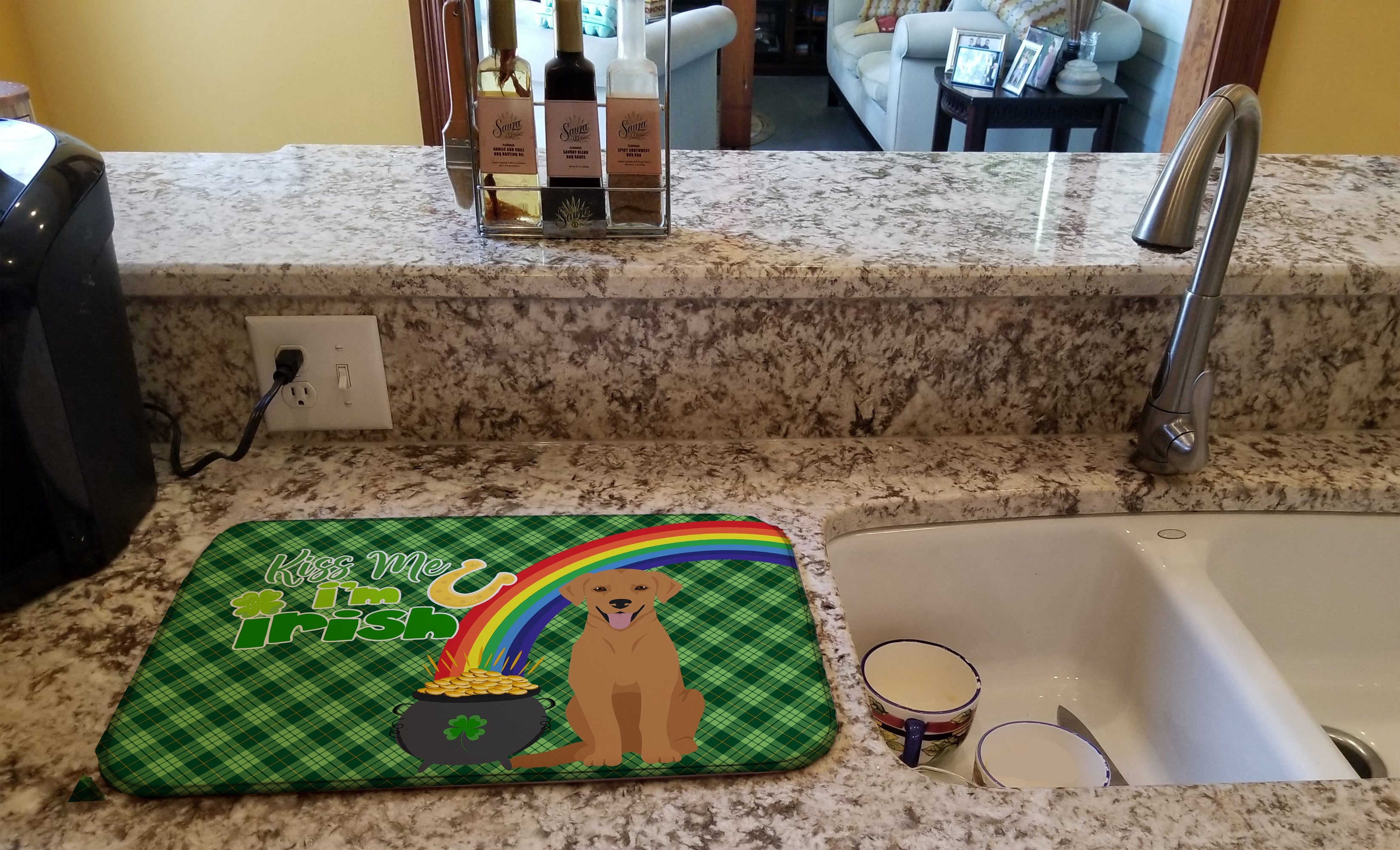 Red Fox Labrador Retriever St. Patrick's Day Dish Drying Mat Absorbent Dish Drying Mat Pad for Kitchen Counter Dish Drainer Mat for Countertop, 14 x 21", Multicolor