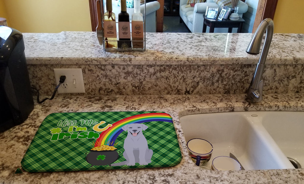 Silver Labrador Retriever St. Patrick's Day Dish Drying Mat Absorbent Dish Drying Mat Pad for Kitchen Counter Dish Drainer Mat for Countertop, 14 x 21", Multicolor