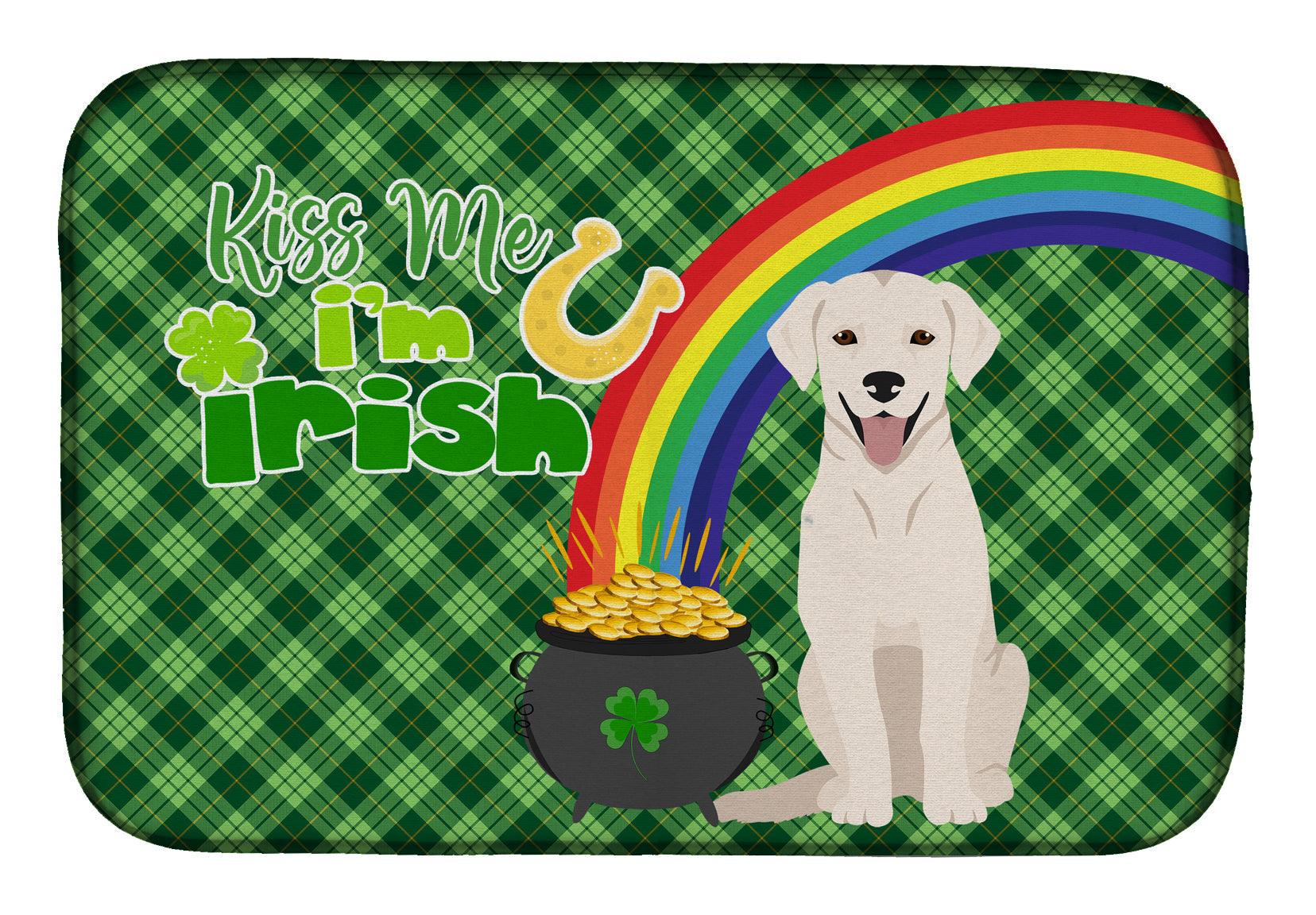 White Cream Labrador Retriever St. Patrick's Day Dish Drying Mat Absorbent Dish Drying Mat Pad for Kitchen Counter Dish Drainer Mat for Countertop, 14 x 21", Multicolor