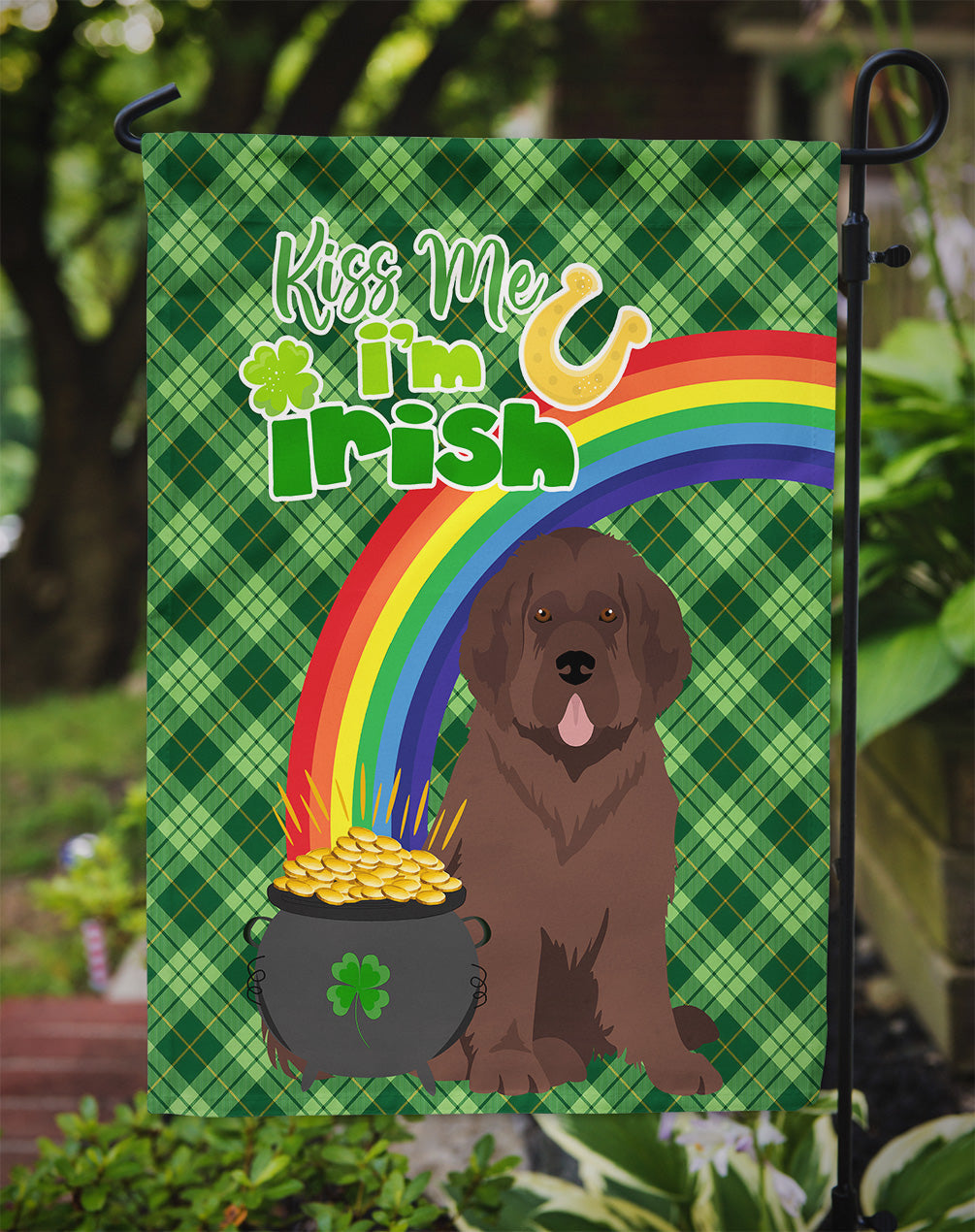 Brown Newfoundland St. Patrick's Day Garden Flag Mailbox Decorative Yard Banner Outside Patio Artwork for Flower Beds, Garden Size, Multicolor