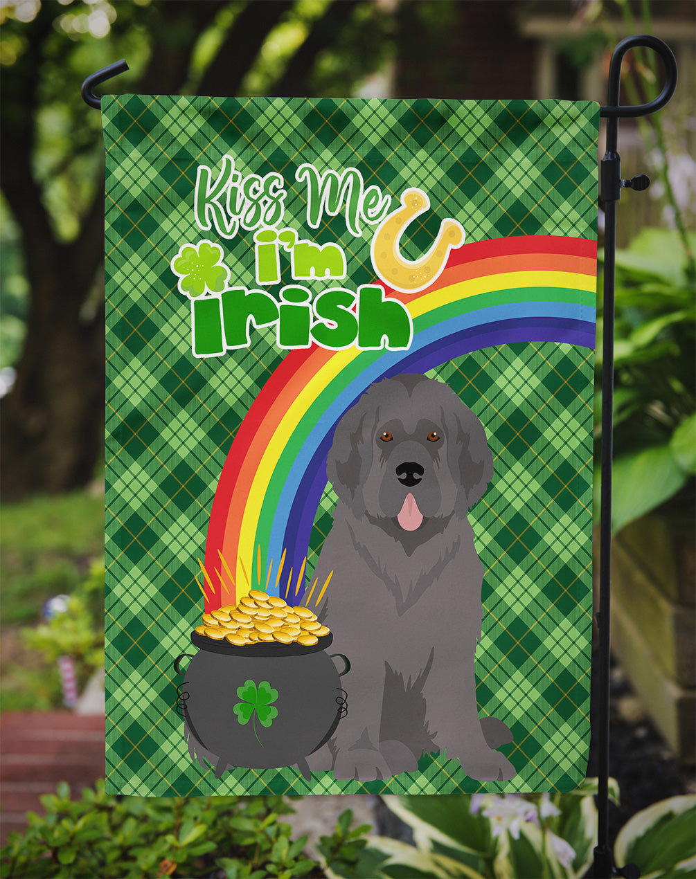Grey Newfoundland St. Patrick's Day Garden Flag Mailbox Decorative Yard Banner Outside Patio Artwork for Flower Beds, Garden Size, Multicolor