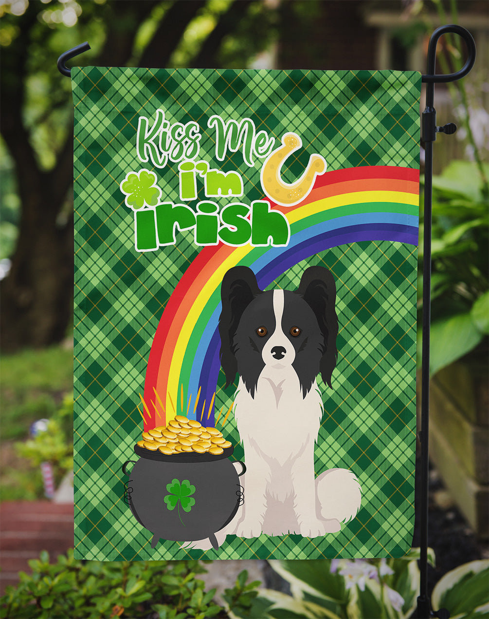 Black and White Papillon St. Patrick's Day Garden Flag Mailbox Decorative Yard Banner Outside Patio Artwork for Flower Beds, Garden Size, Multicolor