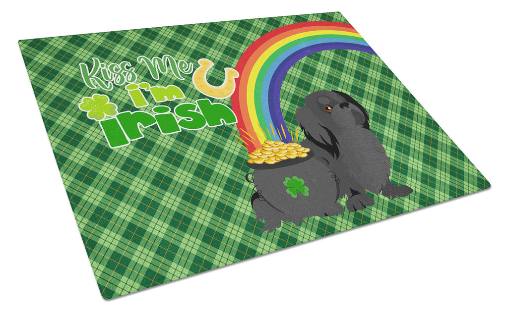 Black Pekingese St. Patrick's Day Cutting Board Tempered Glass Kitchen Cutting Surface, Heat Resistant Chopping, Non-Slip Feet, Food Prep & Serving