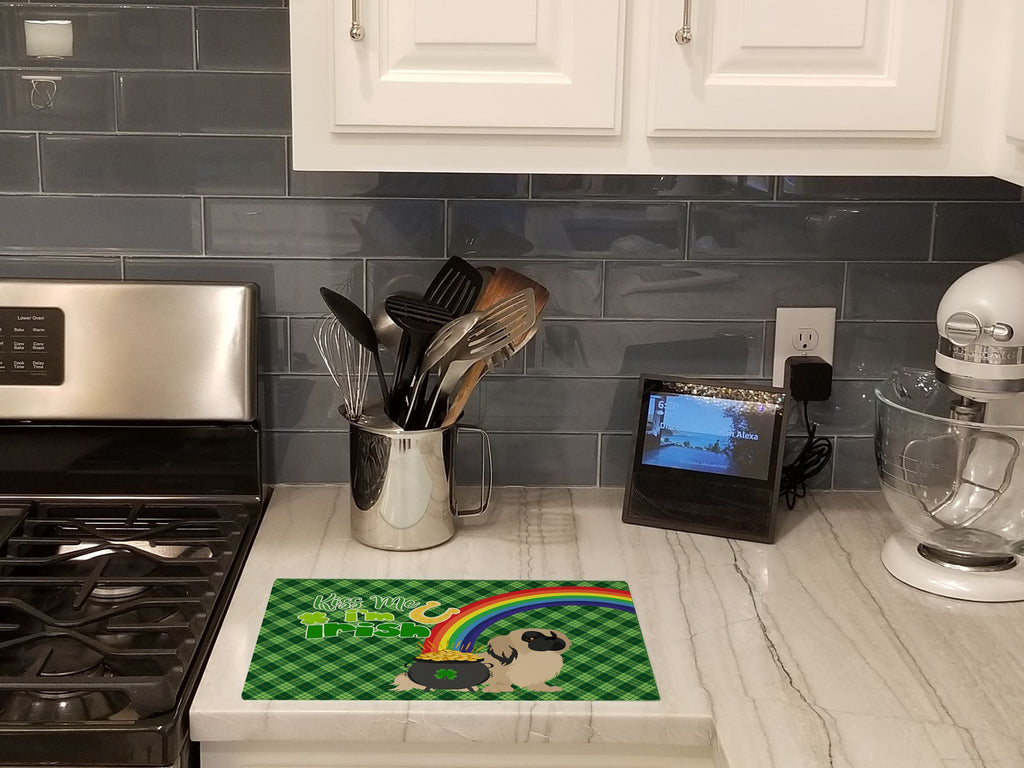 Cream Pekingese St. Patrick's Day Cutting Board Tempered Glass Kitchen Cutting Surface, Heat Resistant Chopping, Non-Slip Feet, Food Prep & Serving