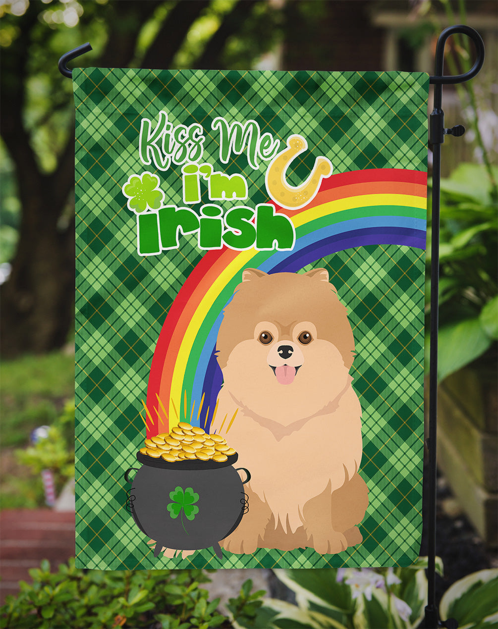 Orange Pomeranian St. Patrick's Day Garden Flag Mailbox Decorative Yard Banner Outside Patio Artwork for Flower Beds, Garden Size, Multicolor