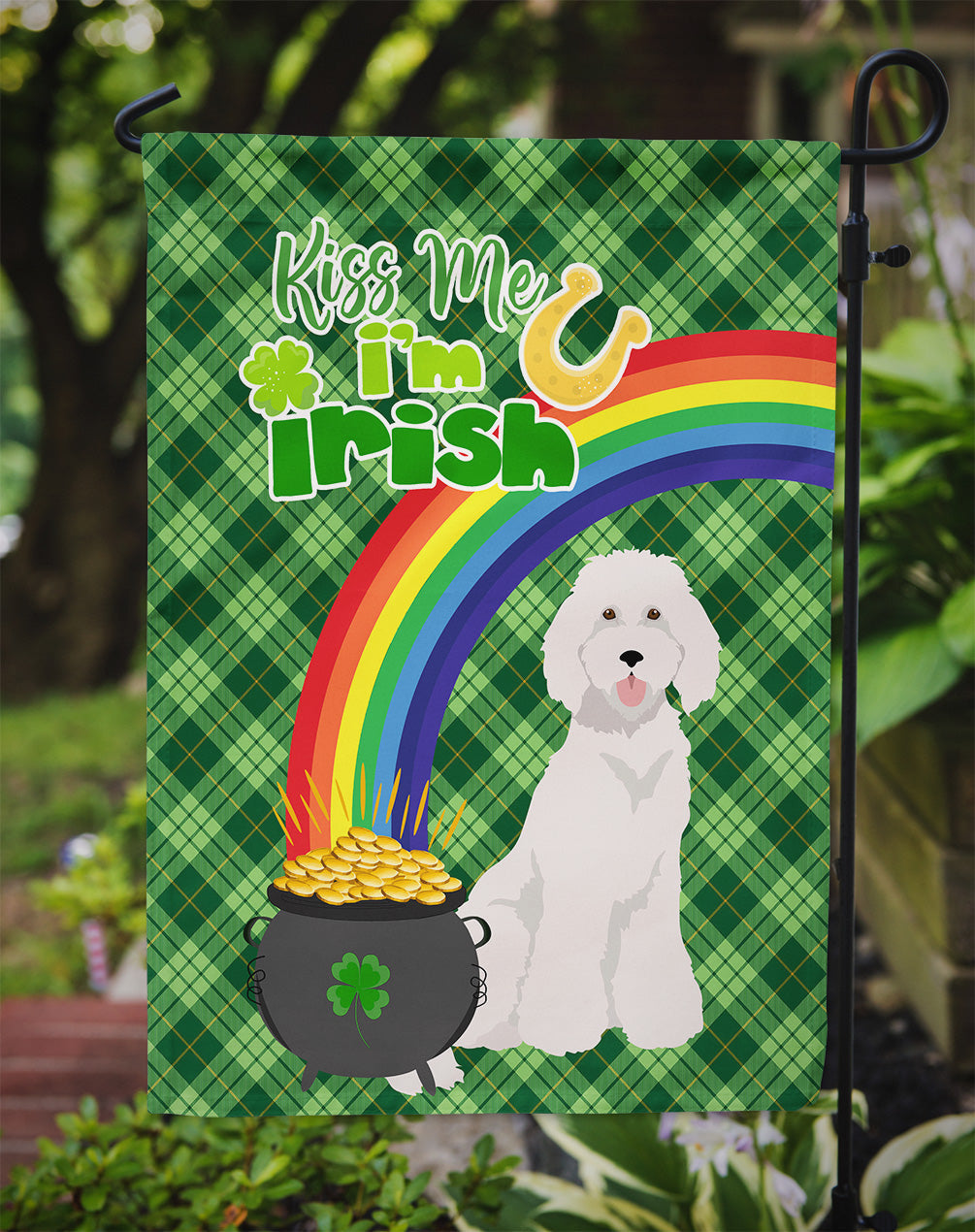 Standard White Poodle St. Patrick's Day Garden Flag Mailbox Decorative Yard Banner Outside Patio Artwork for Flower Beds, Garden Size, Multicolor