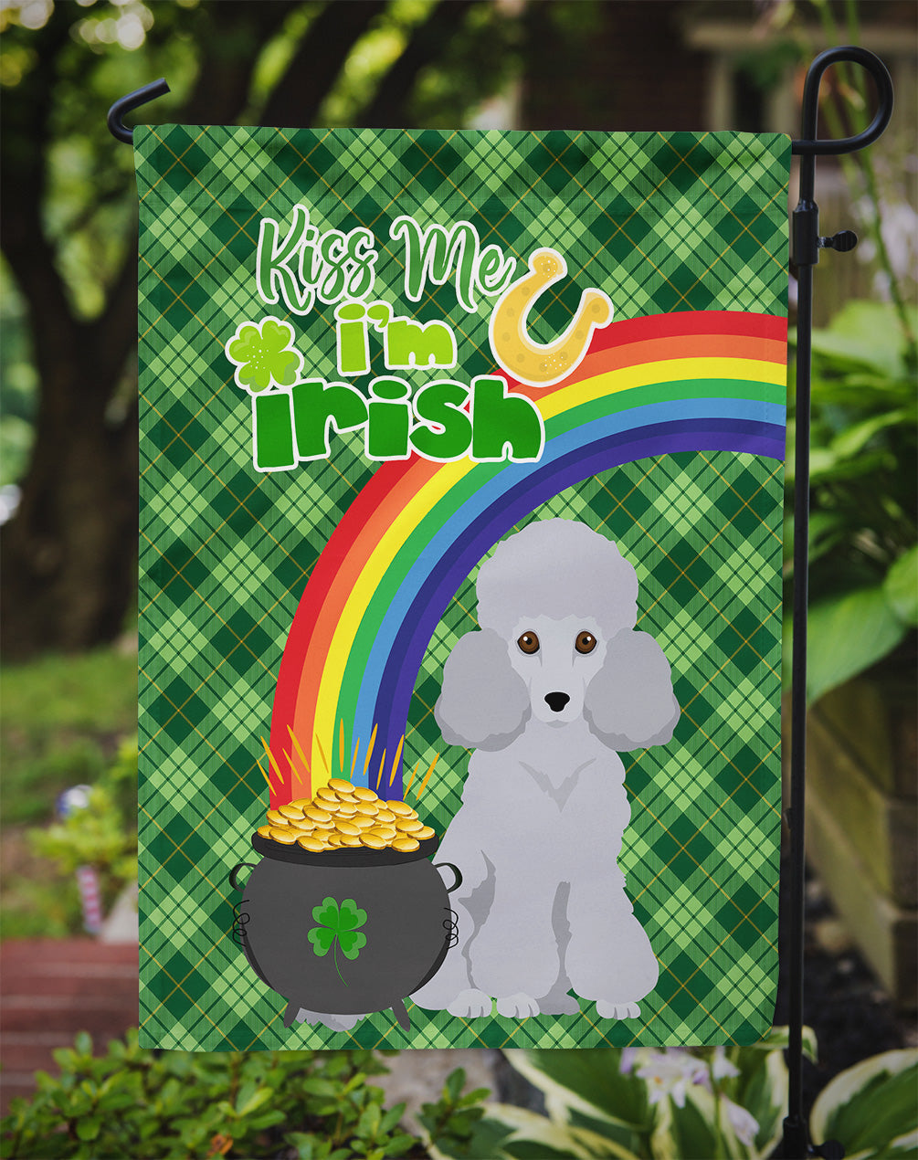 Toy Silver Poodle St. Patrick's Day Garden Flag Mailbox Decorative Yard Banner Outside Patio Artwork for Flower Beds, Garden Size, Multicolor