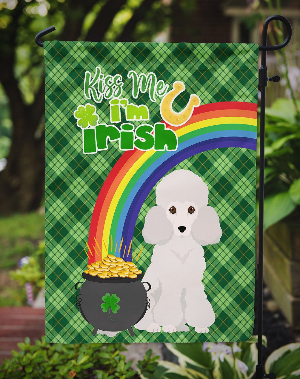 Toy White Poodle St. Patrick's Day Garden Flag Mailbox Decorative Yard Banner Outside Patio Artwork for Flower Beds, Garden Size, Multicolor