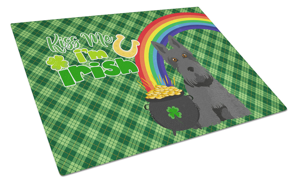 Black Scottish Terrier St. Patrick's Day Cutting Board Tempered Glass Kitchen Cutting Surface, Heat Resistant Chopping, Non-Slip Feet, Food Prep & Serving