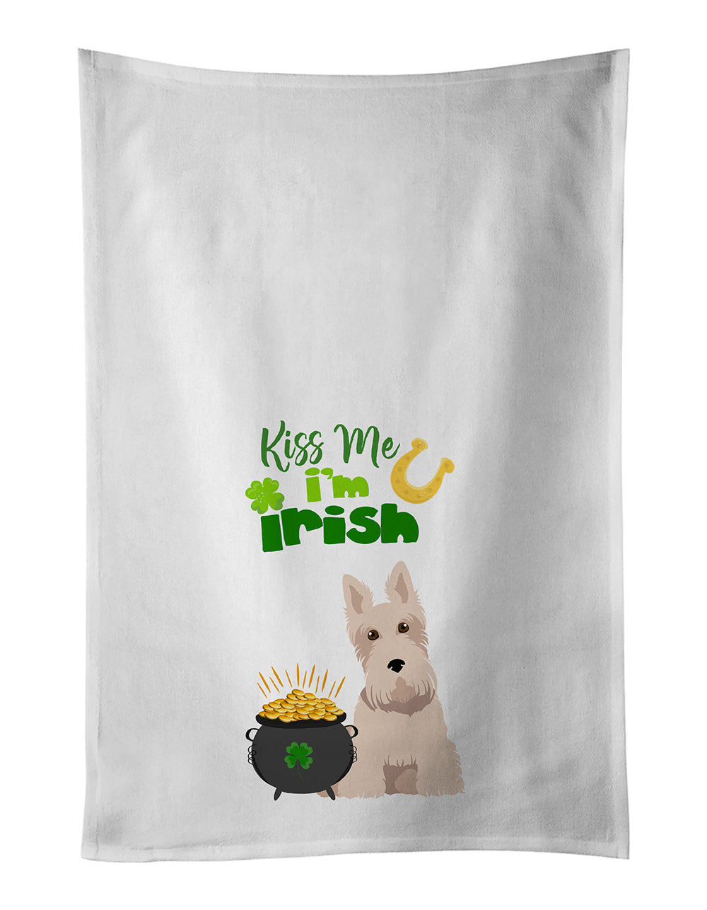 Wheaten Scottish Terrier St. Patrick's Day Kitchen Towel Set of 2 White Dish Towels Decorative Bathroom Hand towel for Hand, Face, Hair, Yoga, Tea, Dishcloth, 19 X 28", White