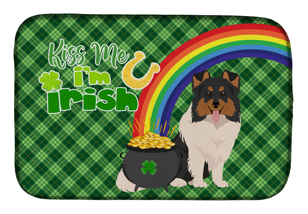 Tricolor Sheltie St. Patrick's Day Dish Drying Mat Absorbent Dish Drying Mat Pad for Kitchen Counter Dish Drainer Mat for Countertop, 14 x 21", Multicolor