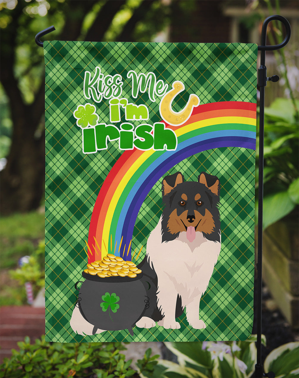 Tricolor Sheltie St. Patrick's Day Garden Flag Mailbox Decorative Yard Banner Outside Patio Artwork for Flower Beds, Garden Size, Multicolor