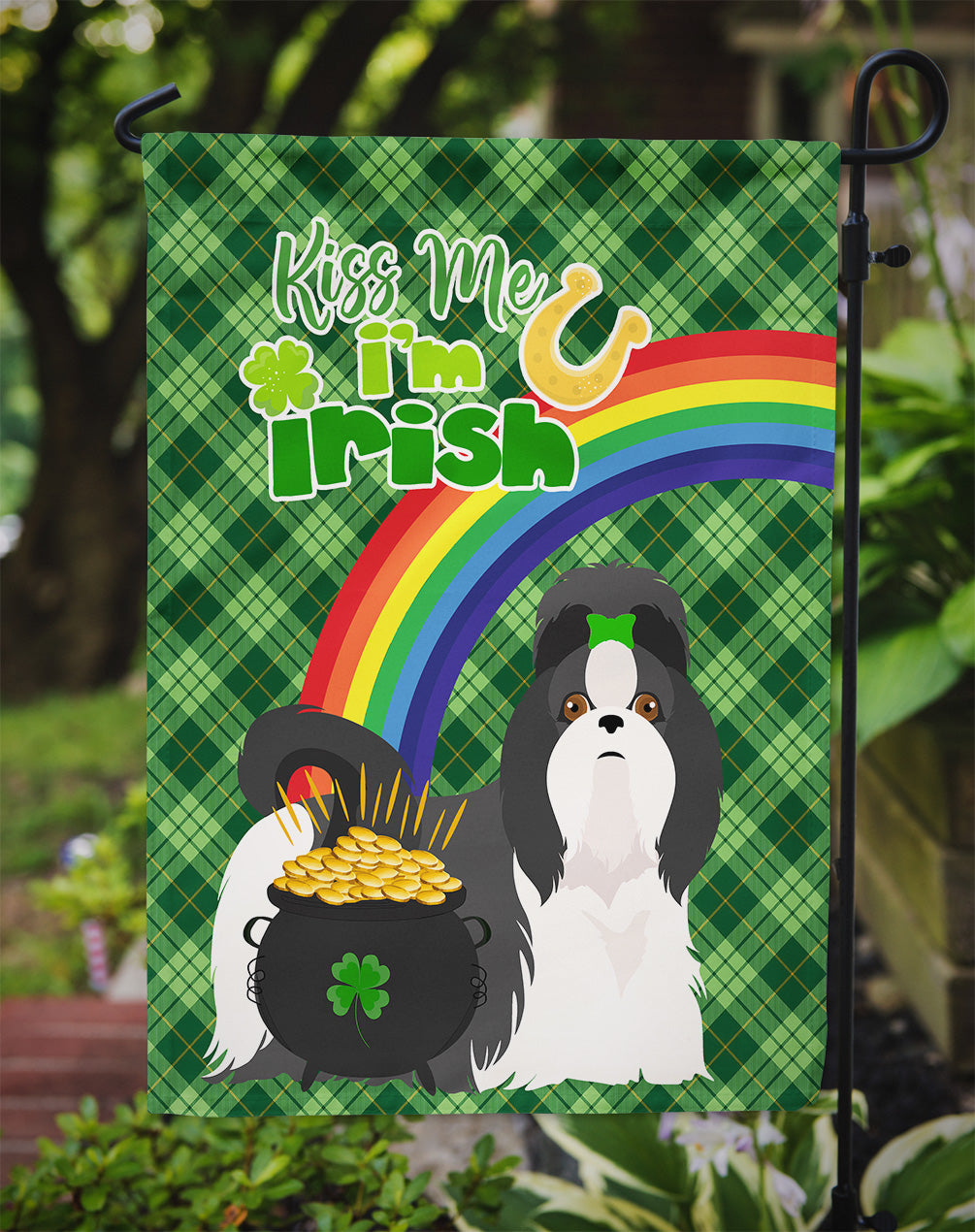 Black and White Shih Tzu St. Patrick's Day Garden Flag Mailbox Decorative Yard Banner Outside Patio Artwork for Flower Beds, Garden Size, Multicolor