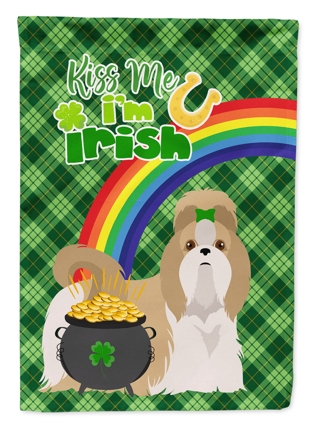 Gold and White Shih Tzu St. Patrick's Day Garden Flag Mailbox Decorative Yard Banner Outside Patio Artwork for Flower Beds, Garden Size, Multicolor