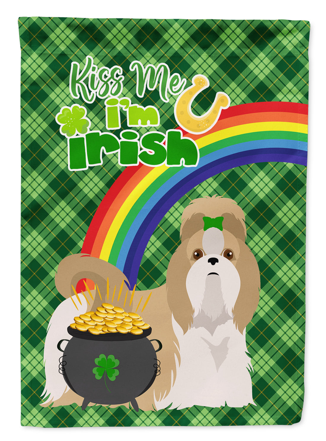 Gold and White Shih Tzu St. Patrick's Day Garden Flag Mailbox Decorative Yard Banner Outside Patio Artwork for Flower Beds, Garden Size, Multicolor