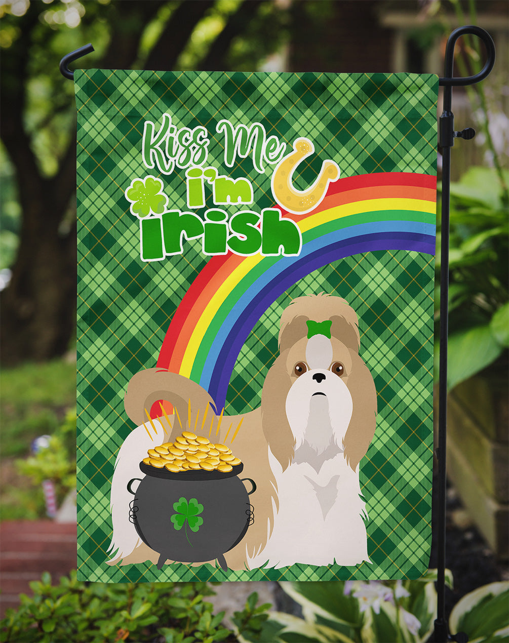Gold and White Shih Tzu St. Patrick's Day Garden Flag Mailbox Decorative Yard Banner Outside Patio Artwork for Flower Beds, Garden Size, Multicolor