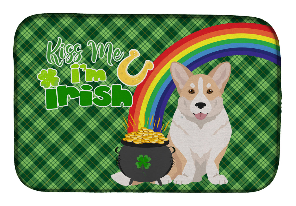 Fawn Cardigan Corgi St. Patrick's Day Dish Drying Mat Absorbent Dish Drying Mat Pad for Kitchen Counter Dish Drainer Mat for Countertop, 14 x 21", Multicolor