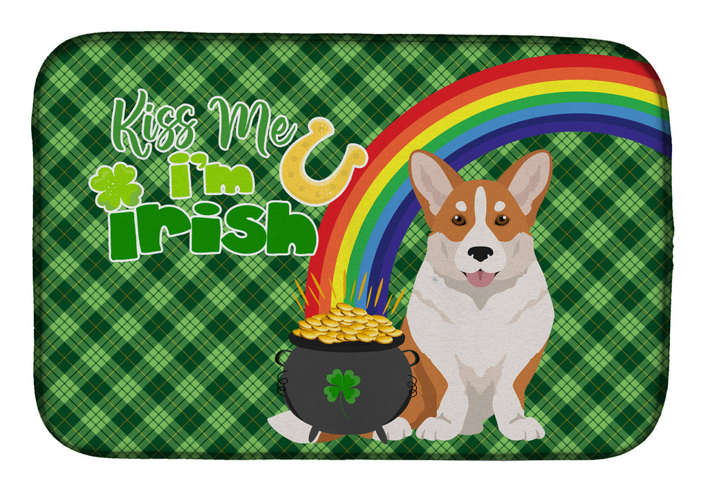 Red Cardigan Corgi St. Patrick's Day Dish Drying Mat Absorbent Dish Drying Mat Pad for Kitchen Counter Dish Drainer Mat for Countertop, 14 x 21", Multicolor