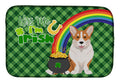 Red Cardigan Corgi St. Patrick's Day Dish Drying Mat Absorbent Dish Drying Mat Pad for Kitchen Counter Dish Drainer Mat for Countertop, 14 x 21", Multicolor