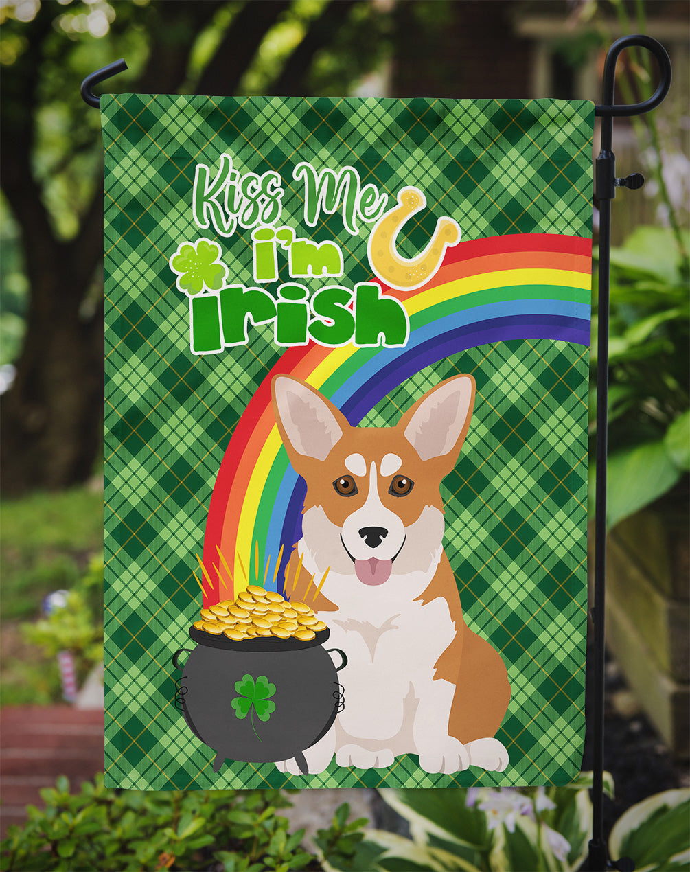 Red Pembroke Corgi St. Patrick's Day Garden Flag Mailbox Decorative Yard Banner Outside Patio Artwork for Flower Beds, Garden Size, Multicolor