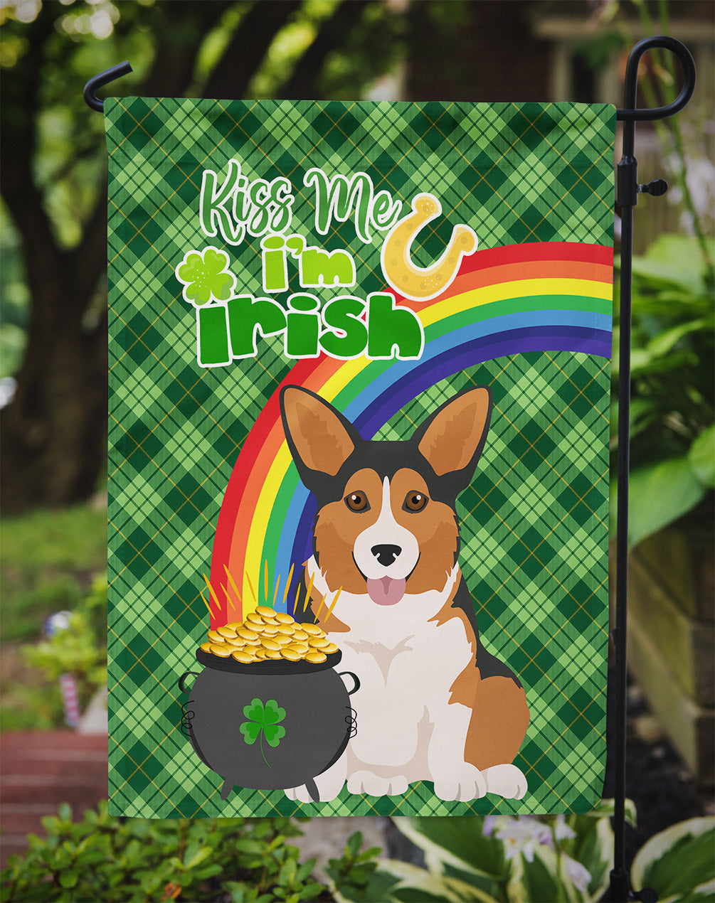 Sable Pembroke Corgi St. Patrick's Day Garden Flag Mailbox Decorative Yard Banner Outside Patio Artwork for Flower Beds, Garden Size, Multicolor