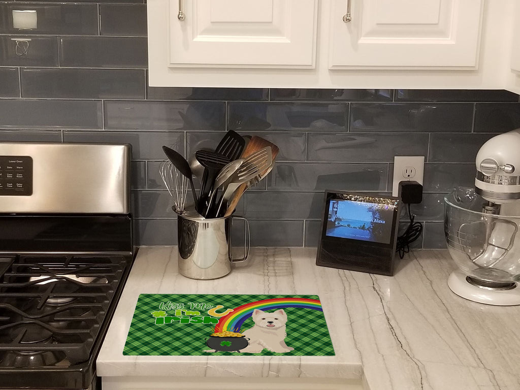 Westie West Highland White Terrier St. Patrick's Day Cutting Board Tempered Glass Kitchen Cutting Surface, Heat Resistant Chopping, Non-Slip Feet, Food Prep & Serving