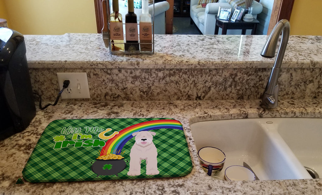 Soft Coated Wheaten Terrier St. Patrick's Day Dish Drying Mat Absorbent Dish Drying Mat Pad for Kitchen Counter Dish Drainer Mat for Countertop, 14 x 21", Multicolor