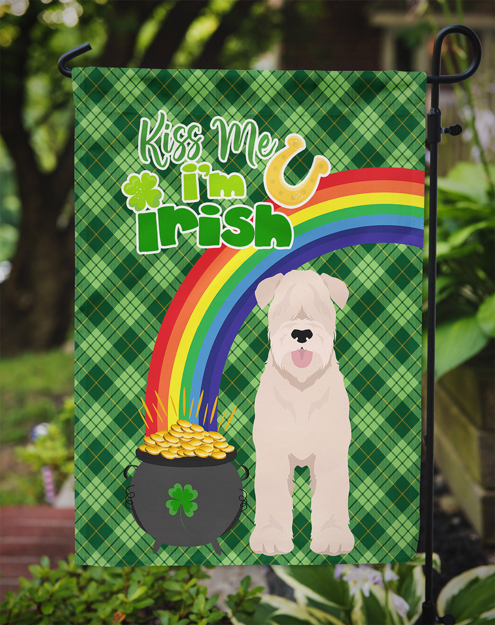 Soft Coated Wheaten Terrier St. Patrick's Day Garden Flag Mailbox Decorative Yard Banner Outside Patio Artwork for Flower Beds, Garden Size, Multicolor