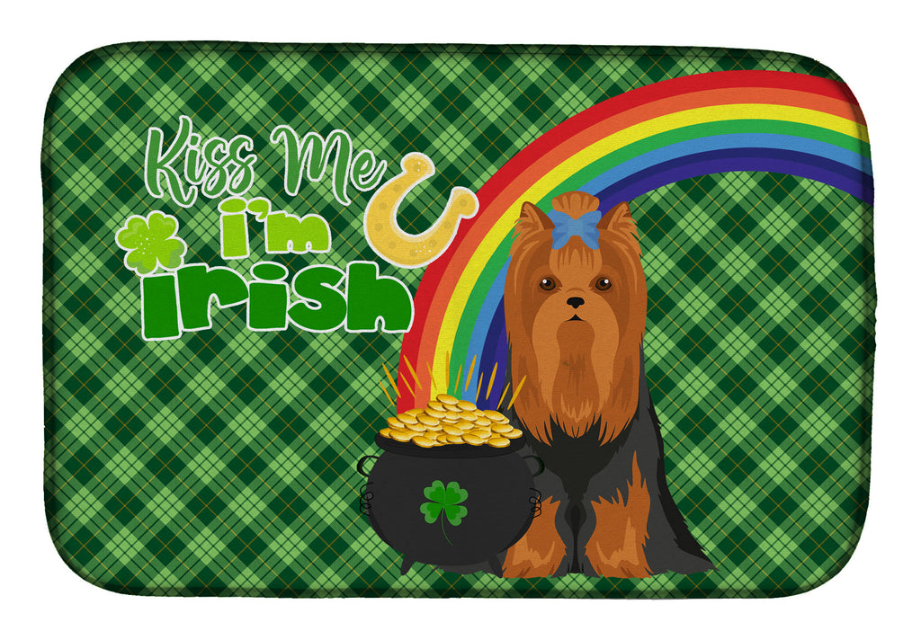 Black and Tan Full Coat Yorkshire Terrier St. Patrick's Day Dish Drying Mat Absorbent Dish Drying Mat Pad for Kitchen Counter Dish Drainer Mat for Countertop, 14 x 21", Multicolor
