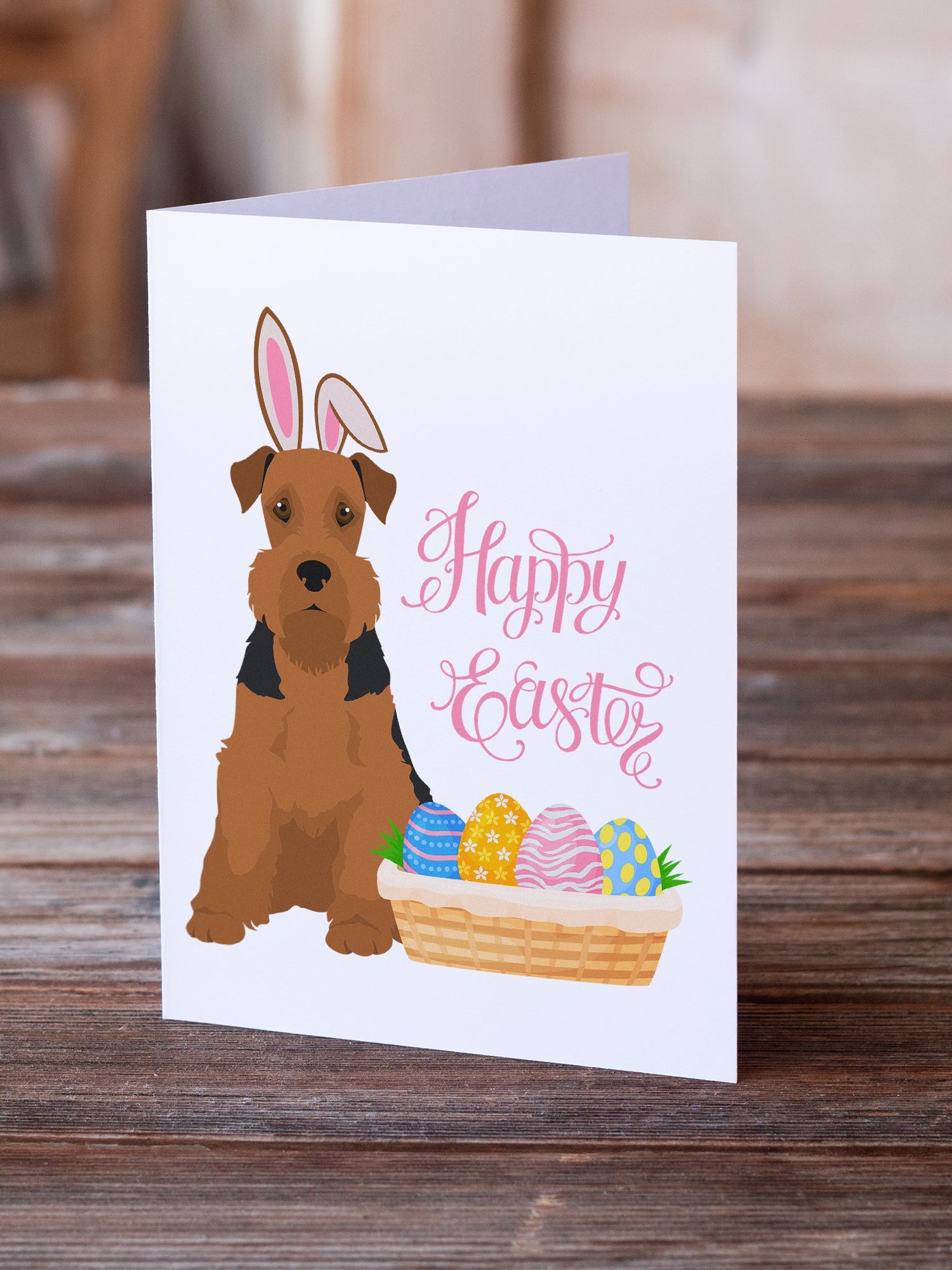 Black and Tan Airedale Terrier Easter Greeting Cards Pack of 8 Blank Cards with Envelopes Whimsical A7 Size 5x7