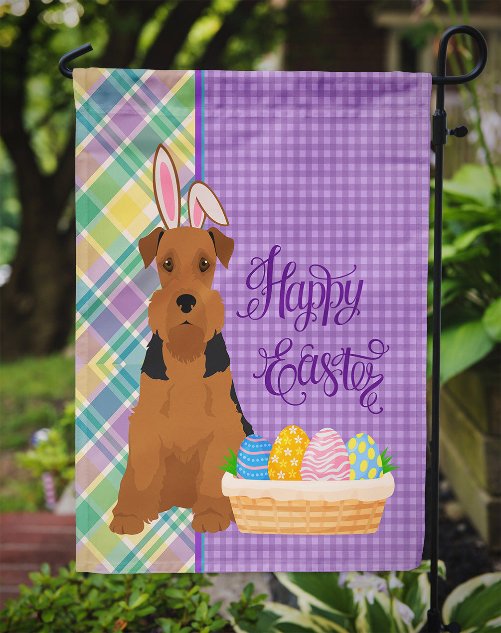 Black and Tan Airedale Terrier Easter Garden Flag Mailbox Decorative Yard Banner Outside Patio Artwork for Flower Beds, Garden Size, Multicolor